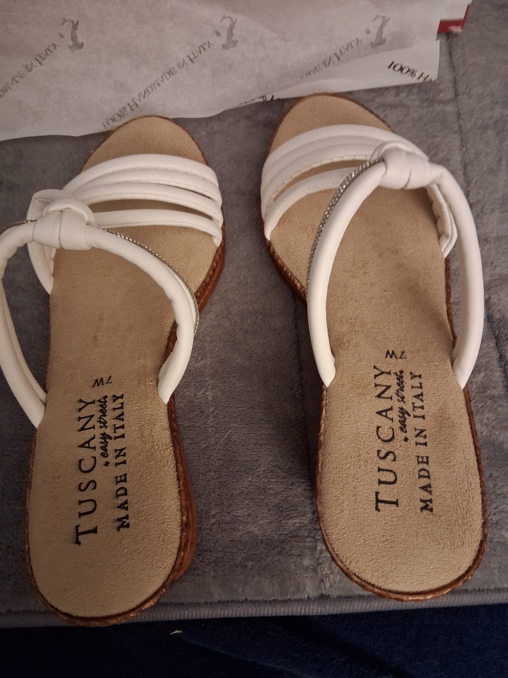 easy street White Slip-On Sandals with Silver Braid - Picture 8 of 15